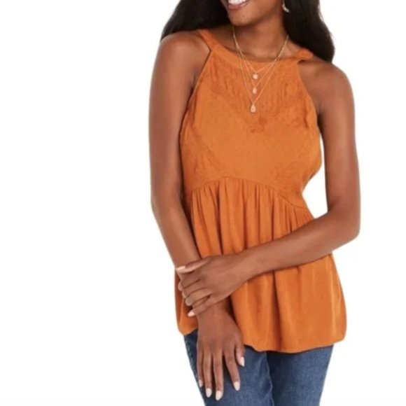Maurices Lace Trimmed Halter Neck Babydoll Tank Top - Picture 1 of 3